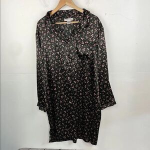 Morgan Taylor Intimates Floral Black sleep night gown button down size 2X XXL